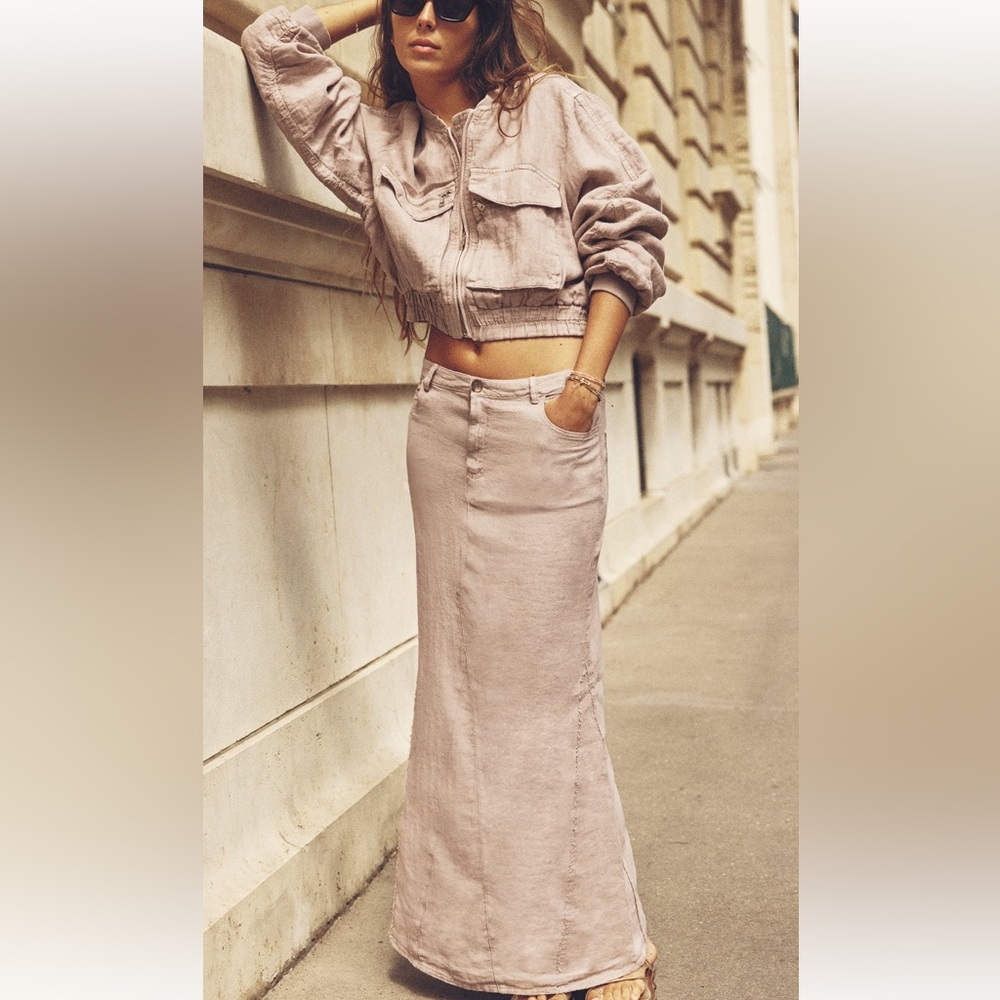 Zara Long linen skirt , blush pink